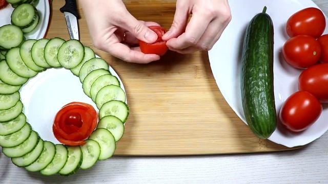 ?Красивая нарезка из помидоров и огурцов на праздничный стол?Carving tomatoes and cucumbers