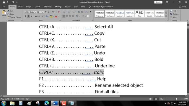 CTRL + I (SHORTCUT KEYBOARDS)