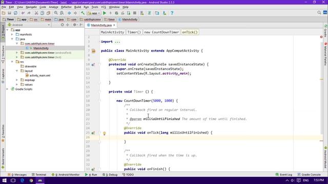 Android Application Development Tutorial for Beginners - #23 | 2017 | CountDown Timer in Android Ap