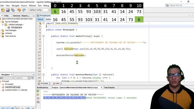 JAVA - Solución de ejercicios - Movimientos de valores en Vector