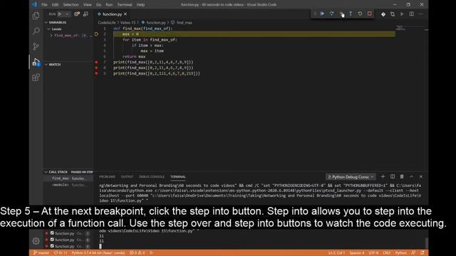 How to Debug and Watch Code Execution in Visual Studio Code - 60 Seconds to Code