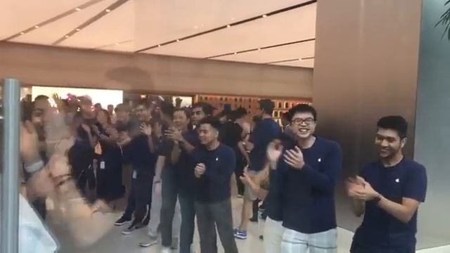 Apple Orchard Road staff cheering as customers enter store