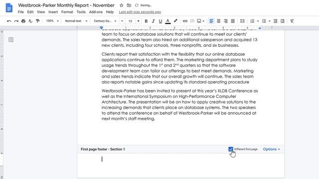 Google Docs: Headers and Footers