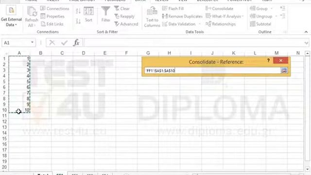 Make sure in the cell area A1:A10 of the Total Worksheet, to show the sums of the cells, of the...