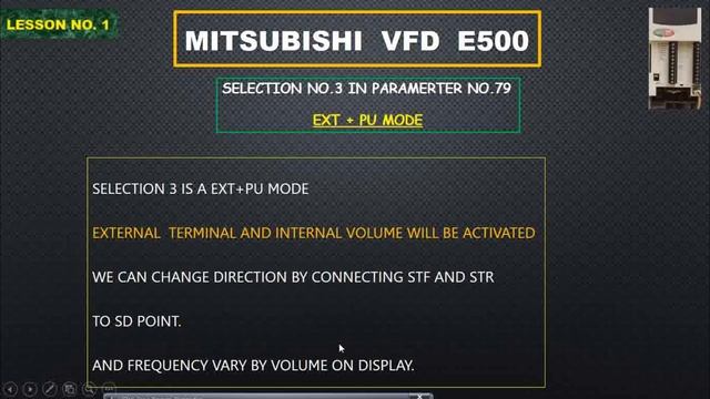 MITSUBISHI E500 MODE SELECTION | VFD MODE SELECTION | HOW TO RUN VFD ON INTERNAL OR EXTERNAL