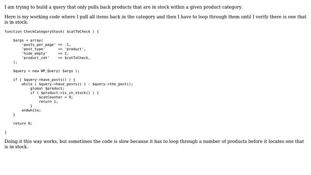 Wordpress: How to query only for products with status "in stock" in WooCommerce?