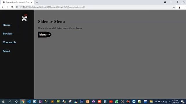 Sidenav Push Content with Opacity | video   playlist mini project of frontend HTML CSS JavaScript(5
