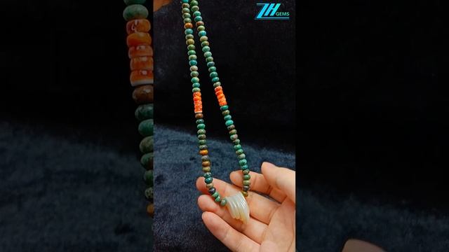 Natural turquoise shell irregular beads with white shell pendant simple necklace  for husband Unisex