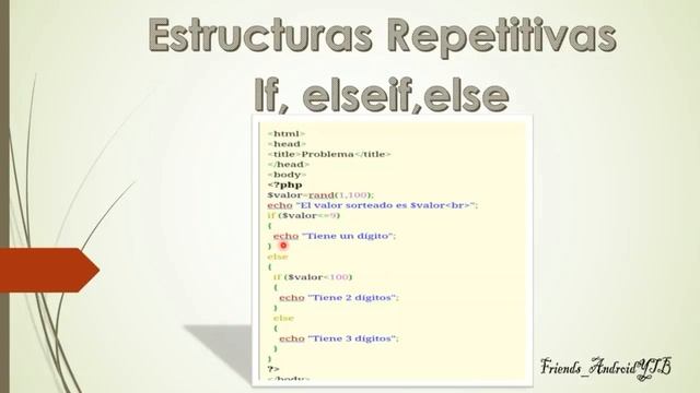Estructuras Repetitivas(if, elseif, else, for, while) PHP