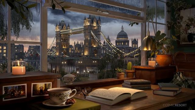 London Evening Ambience with Gentle Rain   For Studying and Relaxing