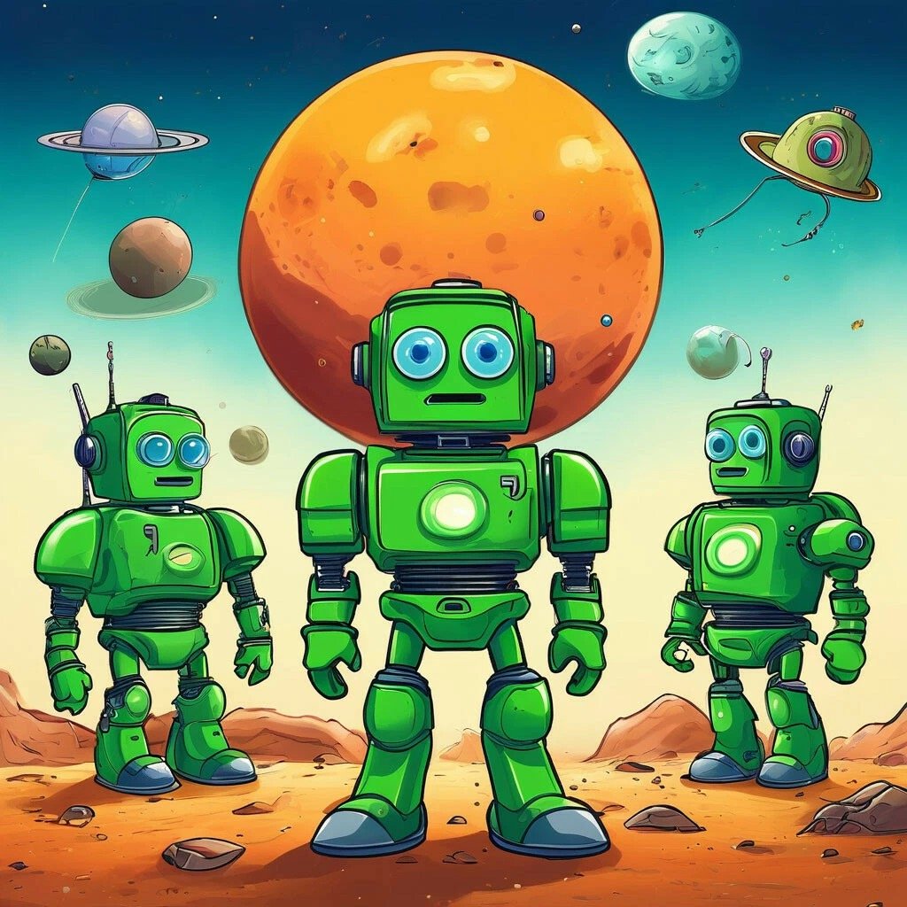 Мультфильм 2024
Мультфильм про приключения зеленых роботов