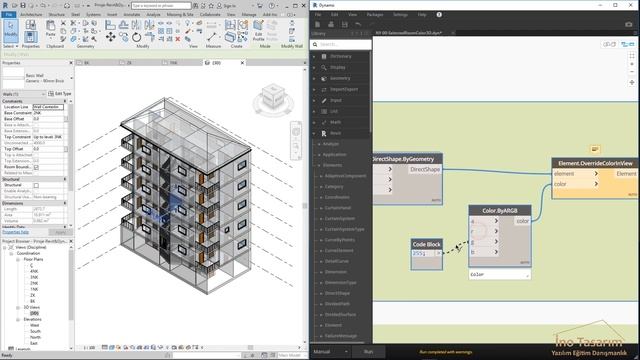 BIM Revit MEP Dynamo ile 3D Görünümünde Islak Hacim Alanı Pano Alanı Kontrolü