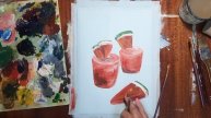 Как нарисовать коктейль. Как нарисовать арбуз. Как нарисовать стакан. Рисуем скетч. Натюрморт.