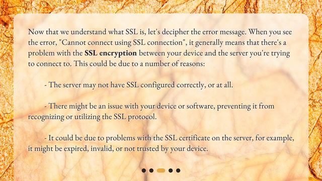 What does the error message "Cannot connect using SSL connection" mean?