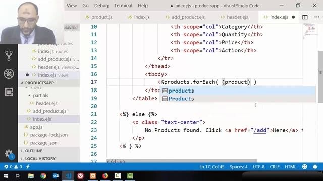16 Project1 Products Nodejs  index page get all products and render it into html table