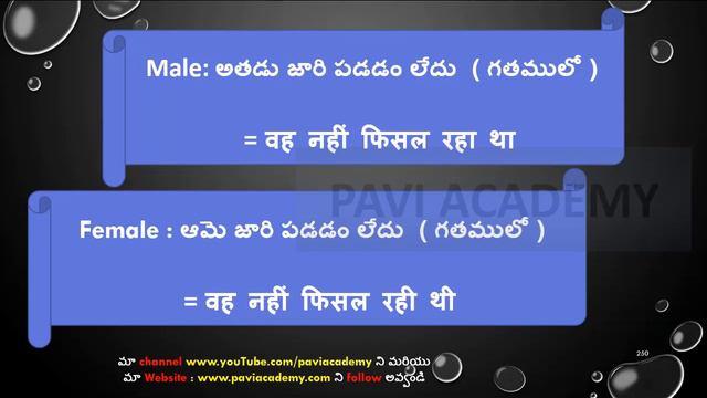 Past Continuous Tense Negative Sentences Hindi through Telugu LESSON 124 by Paviacademy