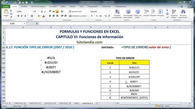 6.17 Función Tipo.de.error: Fórmulas y Funciones en Excel