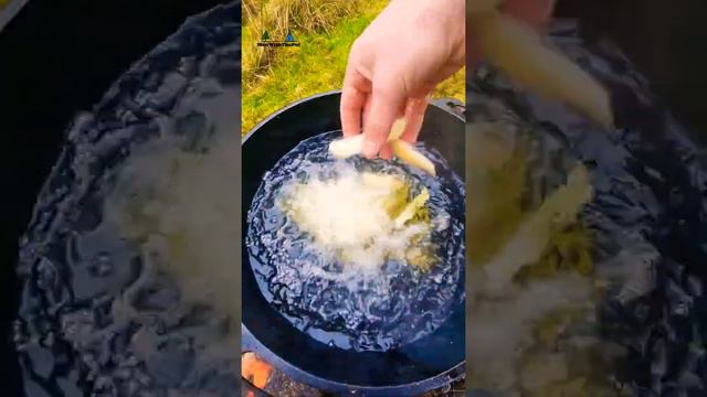 Best Fish & Chips in the Wild🔥#shorts #menwiththepot #cooking #food #foodporn #asmr #fire #nature
