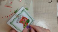 Новогодний магнит Сапожок из хрустальных бусин - полный процесс