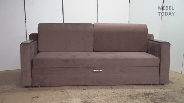 Большой диван на металлокаркасе Наташа 190 с деревянными накладками. Тройная трансформация