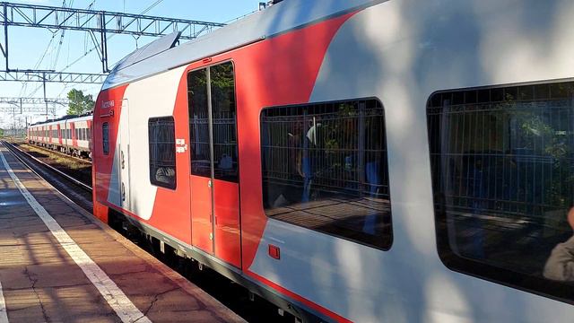 Два поезда ласточка отправляются в разные стороны от станции Колпино