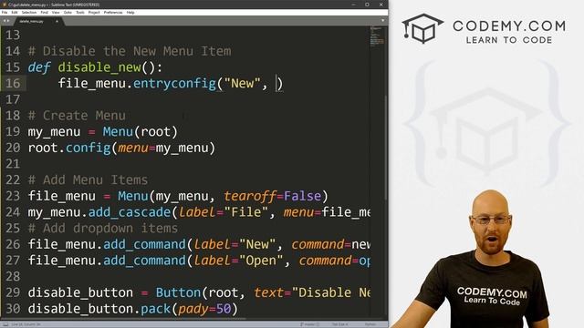 How To Disable Or Delete A Menu Item - Python Tkinter GUI Tutorial #127