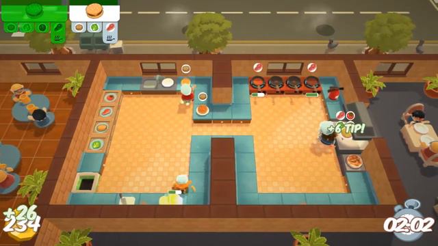 [World Record] Overcooked Level 1-4 3 player coop 3 stars score 494