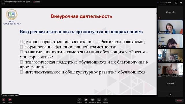 Школьное методическое объединение педагогов гуманитарного цикла 11 сентября 2023