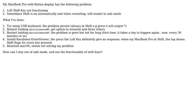 Apple: MacBook Pro Shift key problem