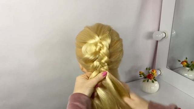 Нарядная объемная пяти прядная коса с подборами. Бесплатный курс "Базовые плетения" в описании