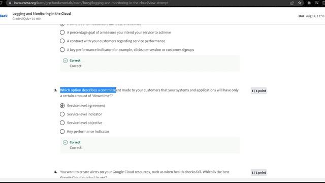Logging and Monitoring in the Cloud  WEEK 9 Quizs | Google Cloud Fundamentals: Core Infrastructure