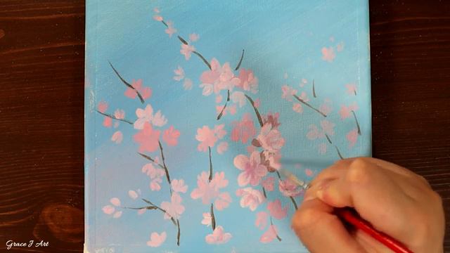 Cherry Blossom Flowers Easy acrylic painting for beginners PaintingTutorial