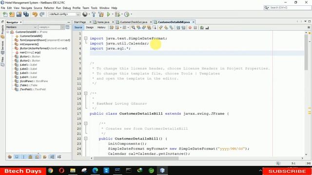 9. Hotel Management System in java - Customer Details Bill Page (JFrame, Mysql Database, Netbeans)