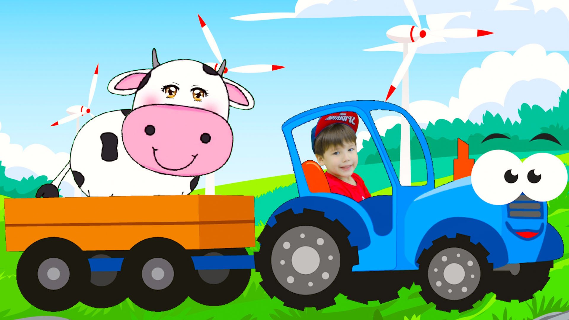 Синий трактор по полям Песенки для детей Учим звуки животных