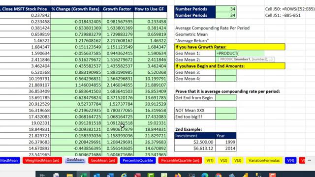 Excel Statistical Analysis 11: Geometric Mean to Calculate Average Compounding Rate per Period