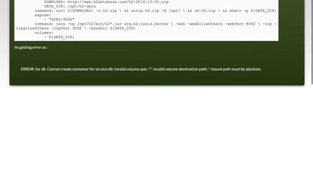 Docker compose Invalid volume destination path: '.' mount path must be absolute