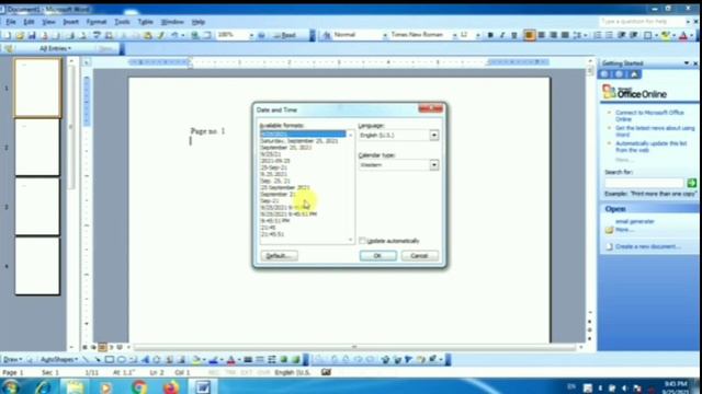 Insert menu me auto text को समझना। और पेज नम्बर, पेज ब्रेक, डेट/टाइम
