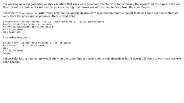 How to share mounted volumes to a different Docker instance?