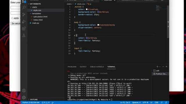 Adding CSS to HTML Code to an HTML template for flask