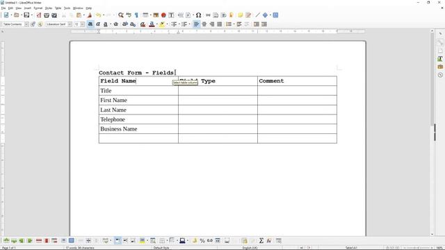 How to create tables in Libre Office Writer