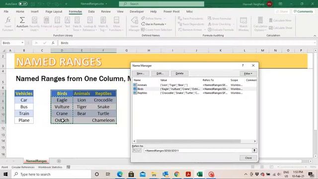 Excel Training :  Creating Named Ranges from Multiple Columns or Multiple Rows