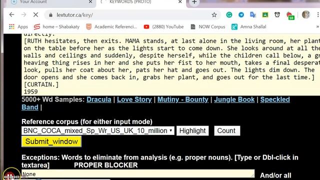 keywords & Concordance Tools in Lextutor  #compleat_lexical_tutor  #frequency #concordance #corpus