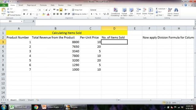 Lecture 10 | Division of Numbers in MS Excel | Goraya's Academy