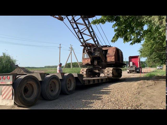 Погрузка экскаватора драглайн ЭО-10011Е на трал. Зрелище не для слабонервных
