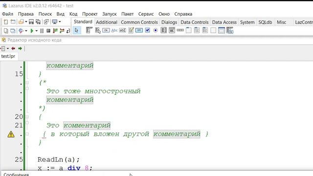 Комментарии в Lazarus