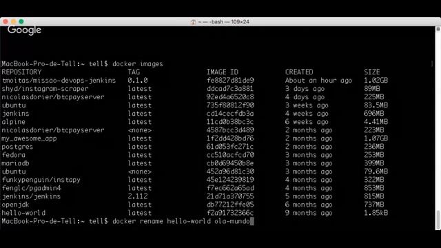 Como renomear containers e imagens no Docker