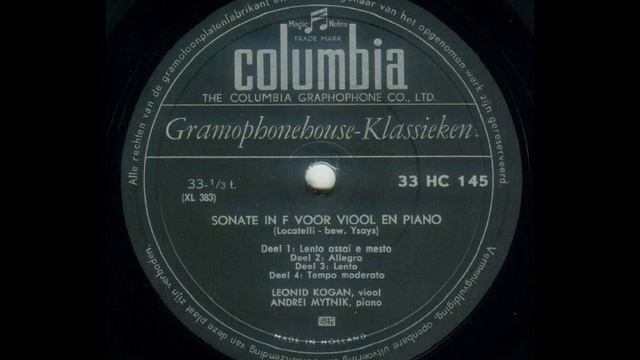 Locatelli: Sonata for Violin and Piano in F minor "At The Tomb" - 1st (Kogan, violin; Mytnik, piano