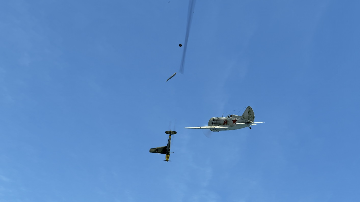 И-16 против  Bf 109 E-7,  отломал мессеру крыло.