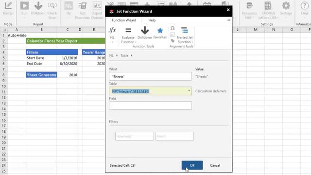 Worksheets by Year with Jet Reports