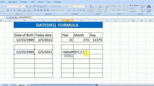 DATEDIF FORMULA IN excel 2007,How to use datedif() in excel, find the age in excel, Microsoft excel